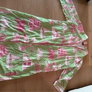 Katie Kime Green and Pink Patterned Long Sleeve Robe.  S/M